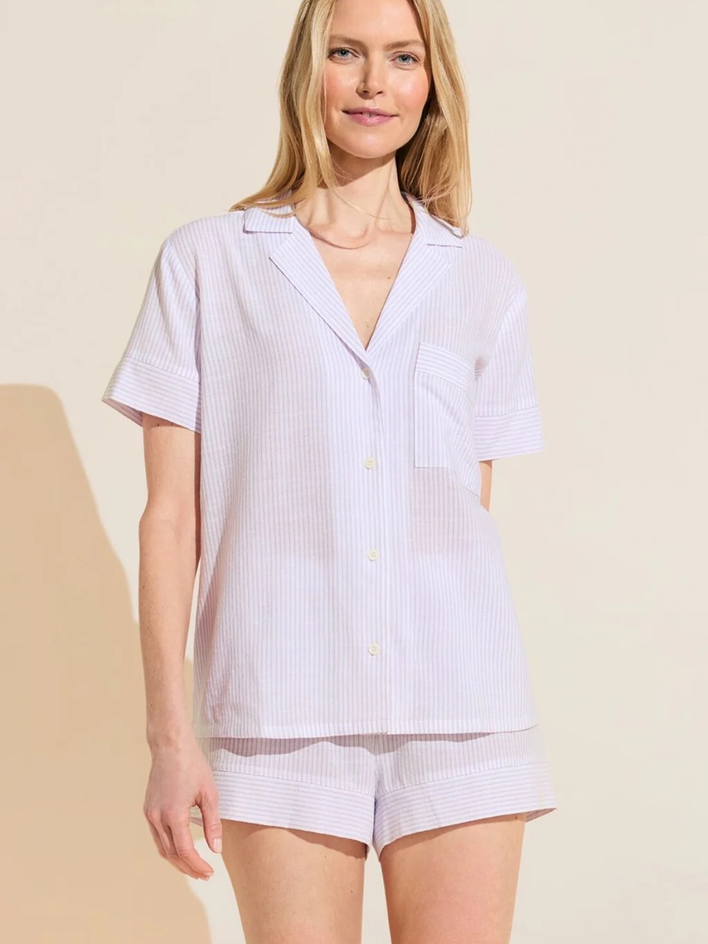 Eberjay Nautico Shortie Short PJ matching set striped cotton viscose lavender